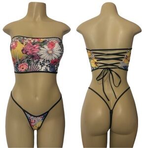 Tropical Floral Bandeau Bikini Set